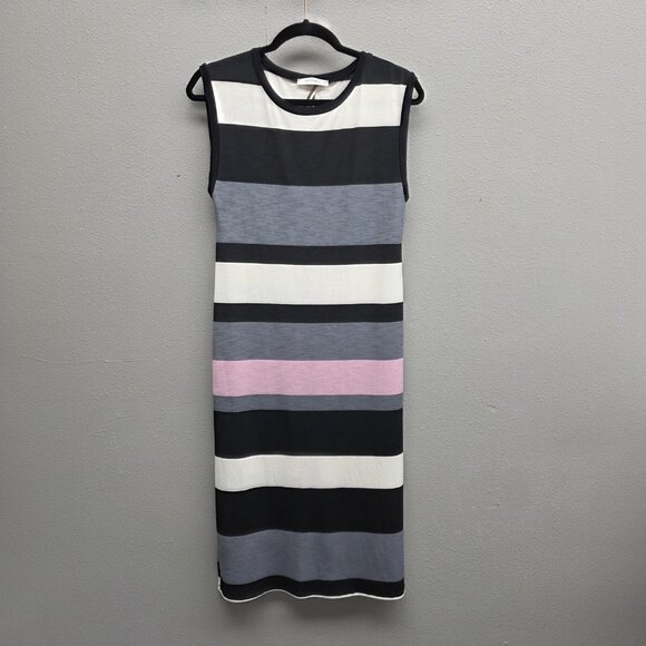 Emerald Dress Womens Small Black White Gray Pink Striped Shift Made in USA Knit - Picture 1 of 10